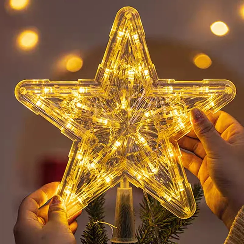 15cm Xmas Tree Topper Star Glowing Christmas Five-pointed Star Ornament with LED Light Colorful Shining Lamp Home Decor