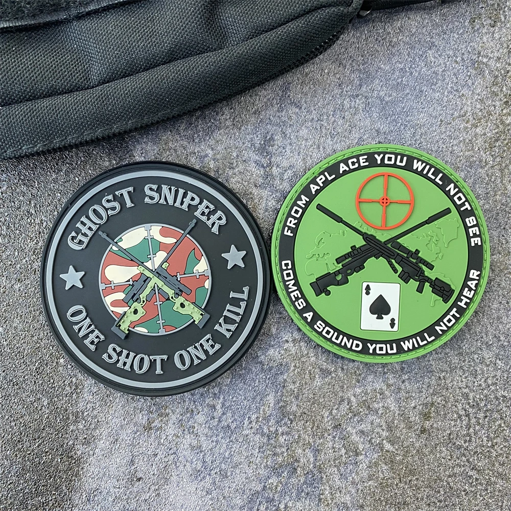 GHOST SNIPER PVC Hook and Loop Tactical Morale Sniper Ace Card Gun Patch Military Army Backpack Hat Accessories Sticker