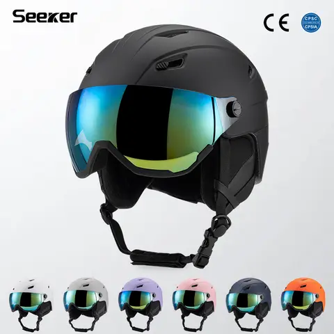 SEEKER Snow Glasses Integrated Ski Helmet Adult Men and Women Outdoor Extreme Sports Windproof Warm Snow Helmet Ski Equipment