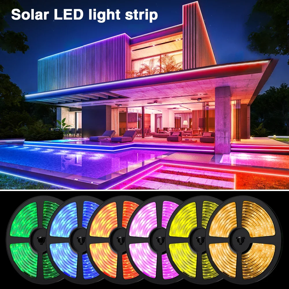 Tira de luz Led Solar recargable, lámpara de jardín impermeable, luces de Navidad, atmósfera, decoración al aire libre, 5M/10M