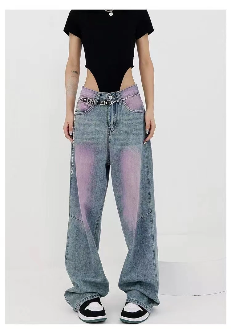 

Women's Y2K Harajuku High Waist Vintage Loose Jeans Pants American Retro Streetwear Wide Leg Baggy Tie Dye Denim Trouser