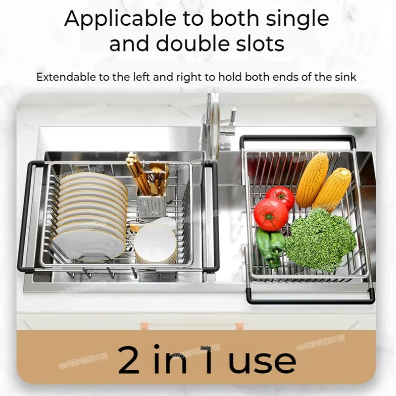 Stainless Steel Adjustable Sink Drying Rack Dish Holder Drainer for Fruit Vegetable Single Layer Expandable Drying Basket
