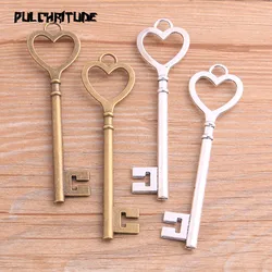 4pcs 31*71mm Two Color Big Heart Key Charms Pendants Handmade Decoration Vintage For DIY Jewelry Making Findings