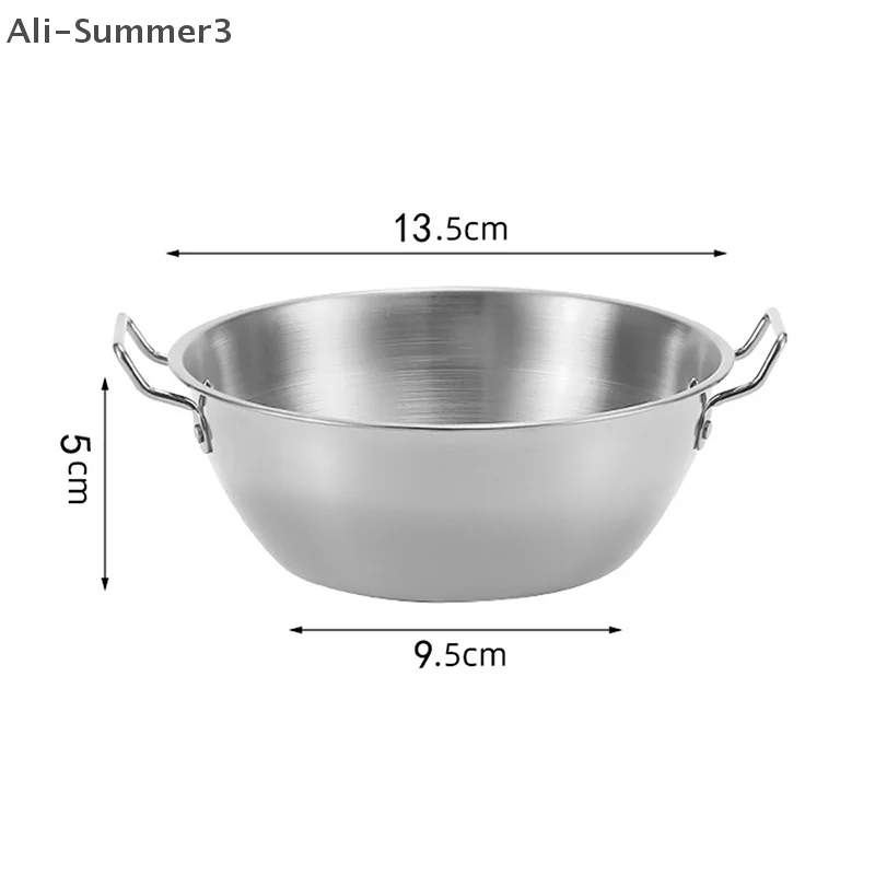1Pcs Korean Style Cuisine Bowl Durable Stainless Steel Rice Wine Bowls Household Double Ear Snacks Plate Instant Noodle Bowl