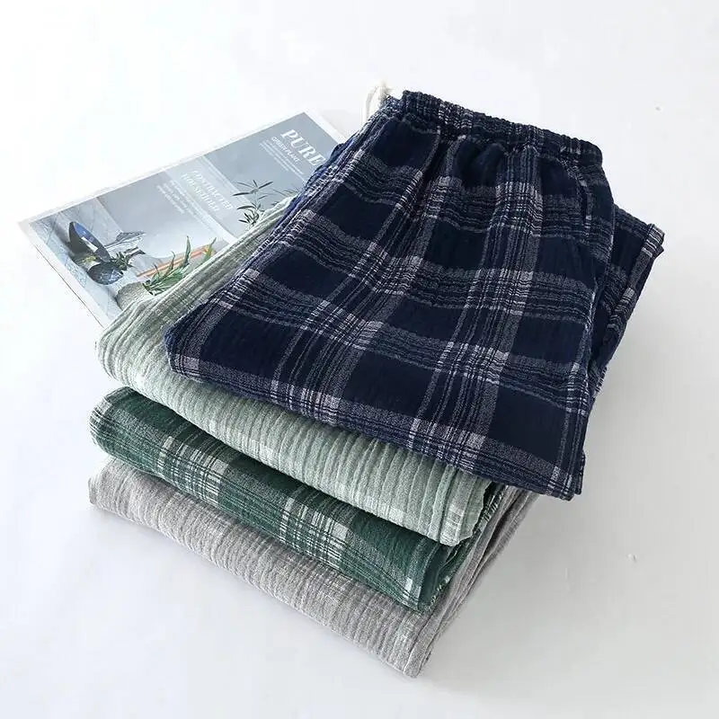 

Men's Sleeping Cotton Spring And Autumn Thin Style Checkered Printed Loose Fitting Casual Wear Home Men Sleepwear Pants