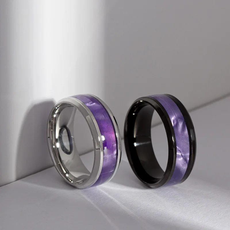 Classic Stainless Steel Couple Rings Set Elegant Black Purple Colorful Jewelry Accessories Gift for Women And Men