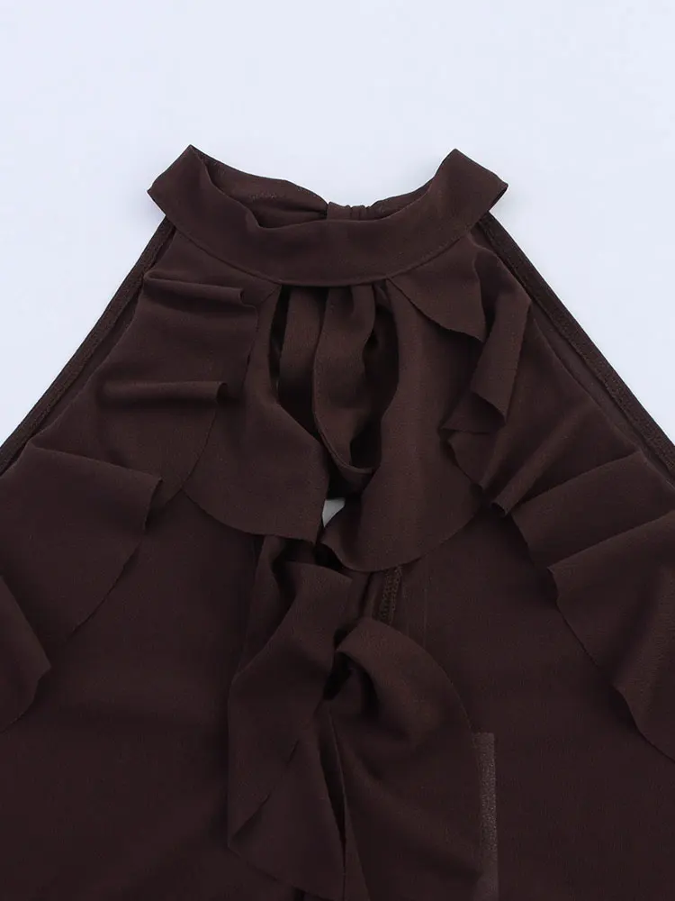 2025 verão babados curto topo feminino sem mangas halter topos para mulheres elegante colheita sexy senhoras regata ﻿