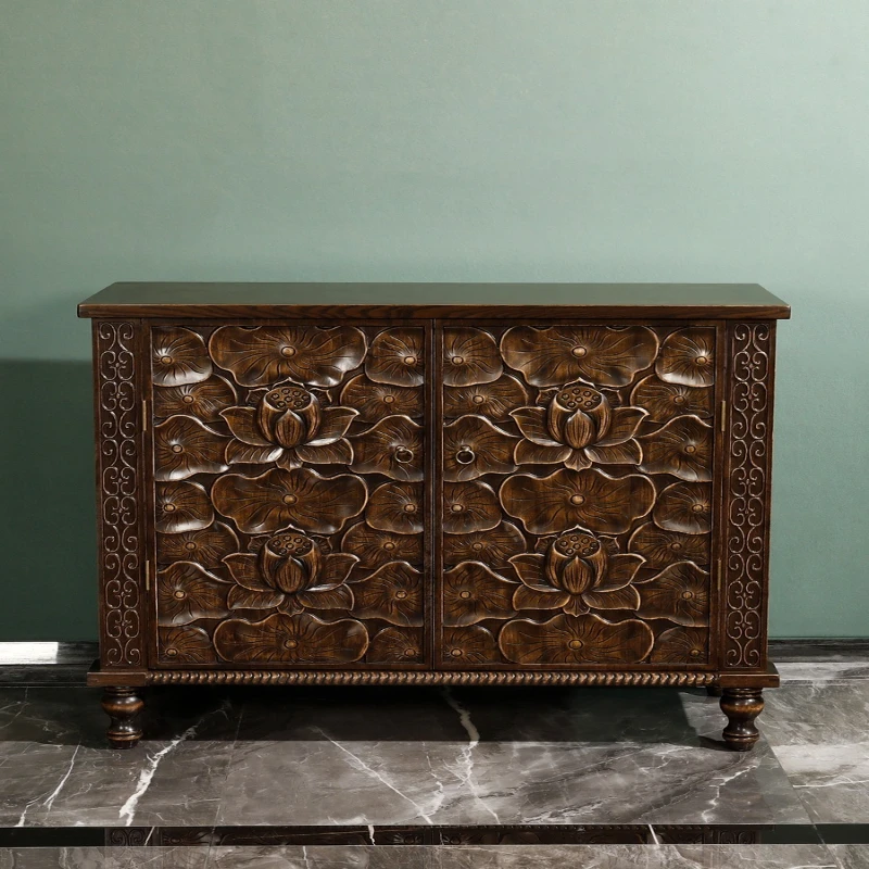 

Solid wood retro door-to-door entrance cabinet storage storage shoe cabinet