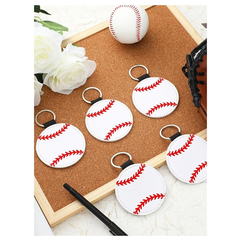 12 Pcs Leather Baseball Keychains Personalized Baseball Key Chain Baseball Keyring Sports Keychain With Marker Pen