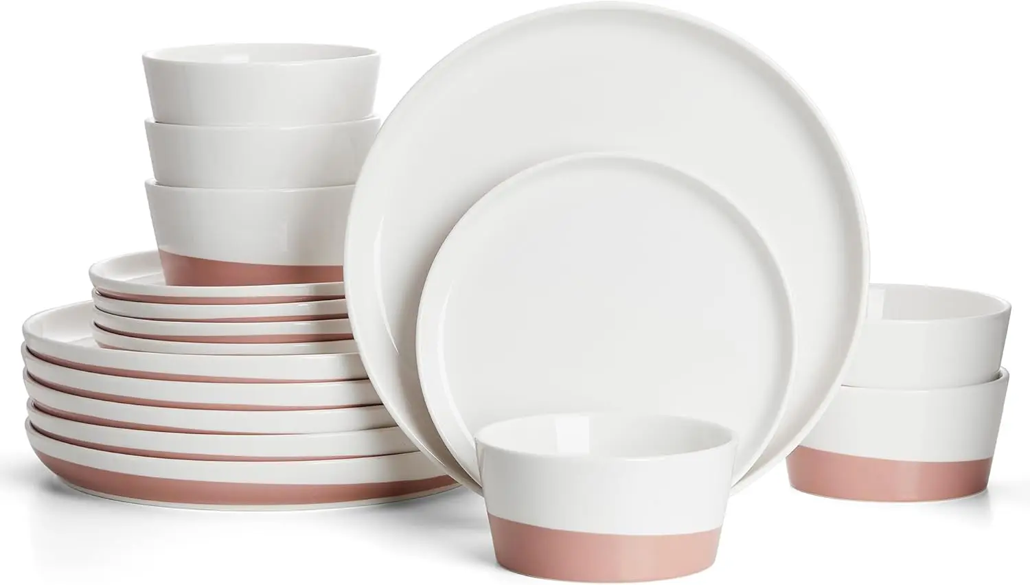 

Plates and Bowls Set, Porcelain Dinnerware Sets for 6, 18 Pieces Handcrafted Glaze Dishes, Chip and Scratch Resistant, Microwave