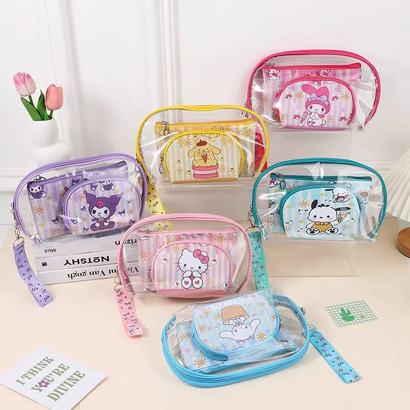 

Kawaii Kuromi My Melody Hello Kitty 3 шт. мультяшная ручная косметичка из искусственной кожи аниме Sanrio Girly Heart милые портативные туалетные принадлежности