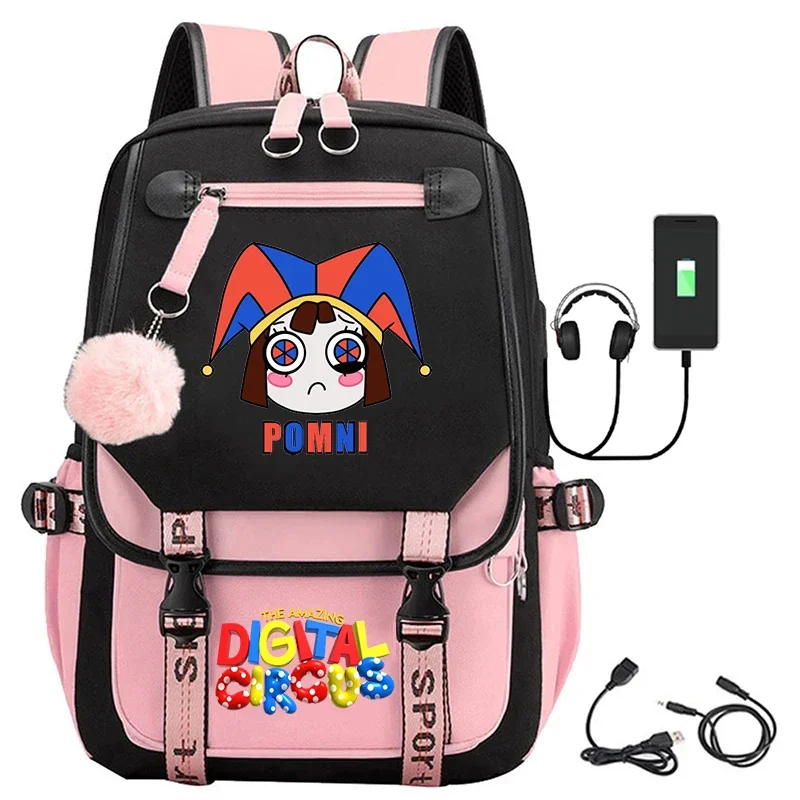 Anime niesamowity cyfrowy cyrk Jax plecaki zabawna kreskówka tornister studencki nastolatek dziewczyny duży plecak podróżny USB Bookbag