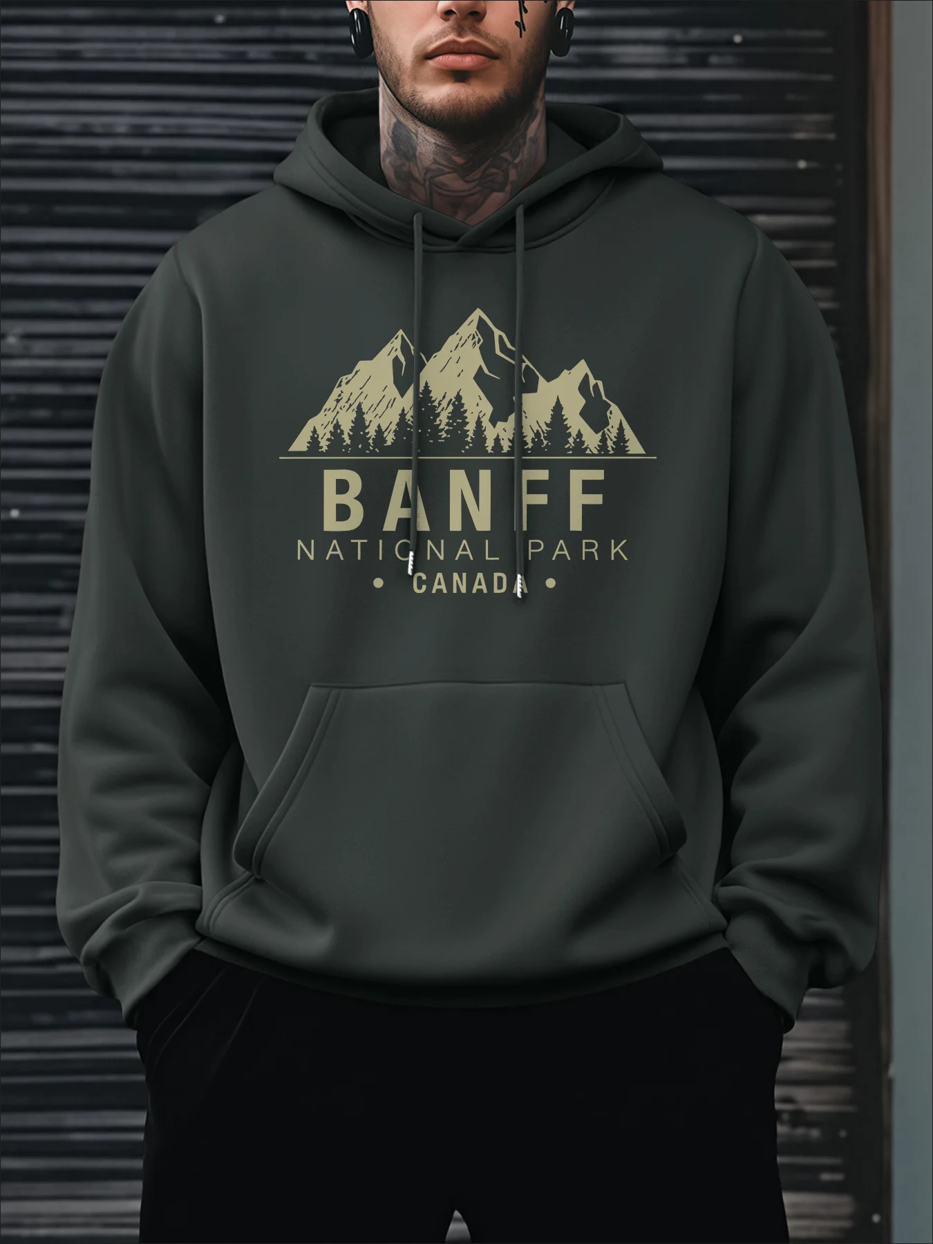 Neues Herren-Hoodie für Herbst und Winter mit Banff-Nationalpark-Aufdruck, Lässiger Alltags-Sweatshirt mit Kordelzug und Kapuze – Detail 2