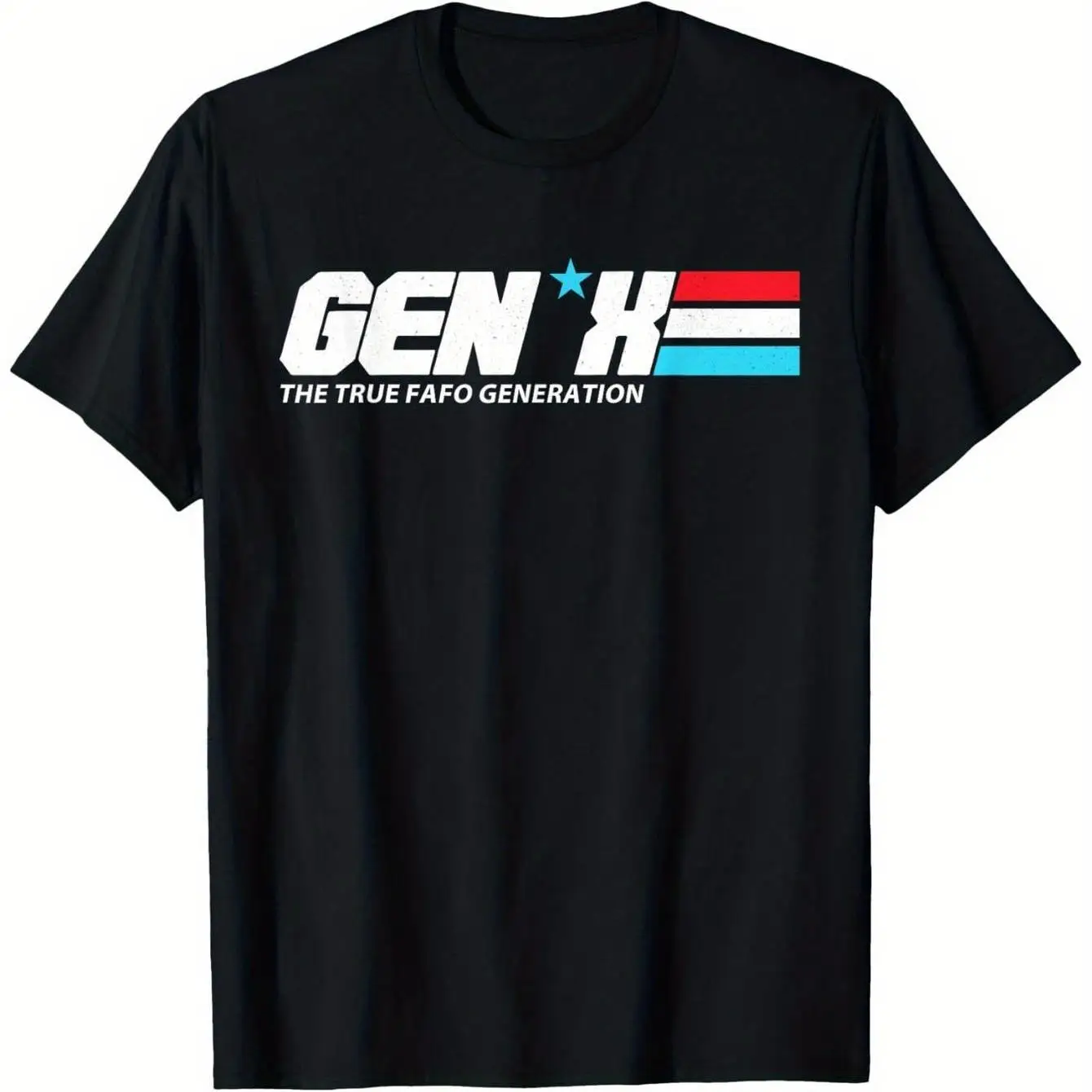 X-Generation Classic Printed T-shirt (1965-1980) An 80s/90s Style T-shirt Featuring Striking White Fonts and Contrasting Stripes
