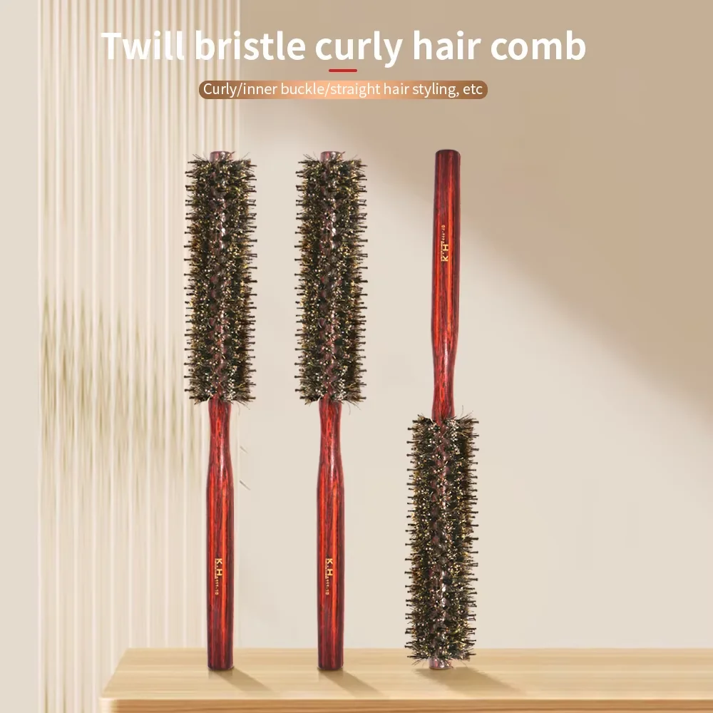 Round Hairbrush Anti Static Wood Boar Bristle Round Brush Hairdresser Styling Tools Teasing Brush For Curly Hair Comb Brush
