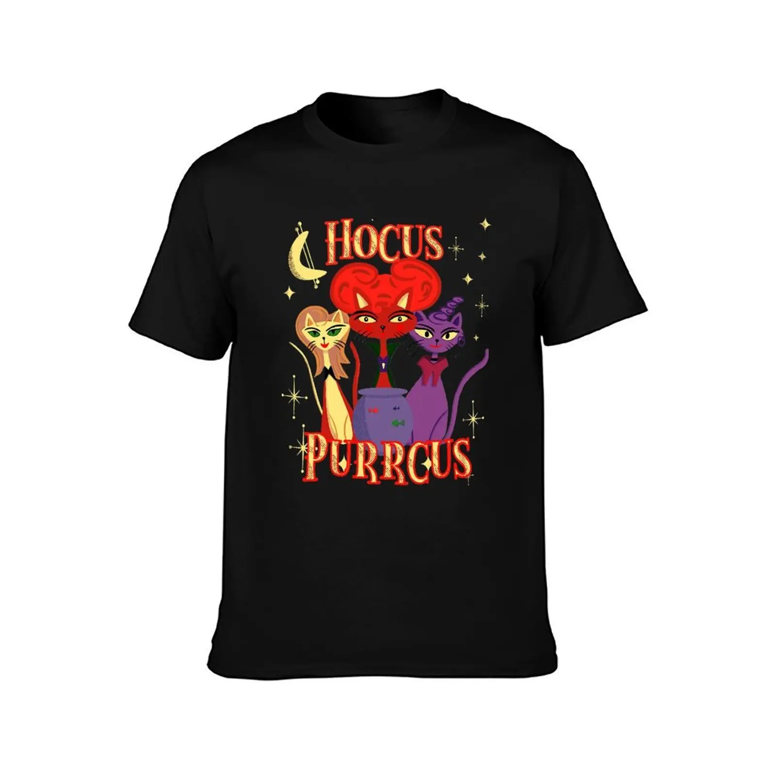 Mid-Century Modern Cats Funny Witch Halloween Hocus Purrcus T-Shirt Light Athletic Short Sleeve Tee Shirt