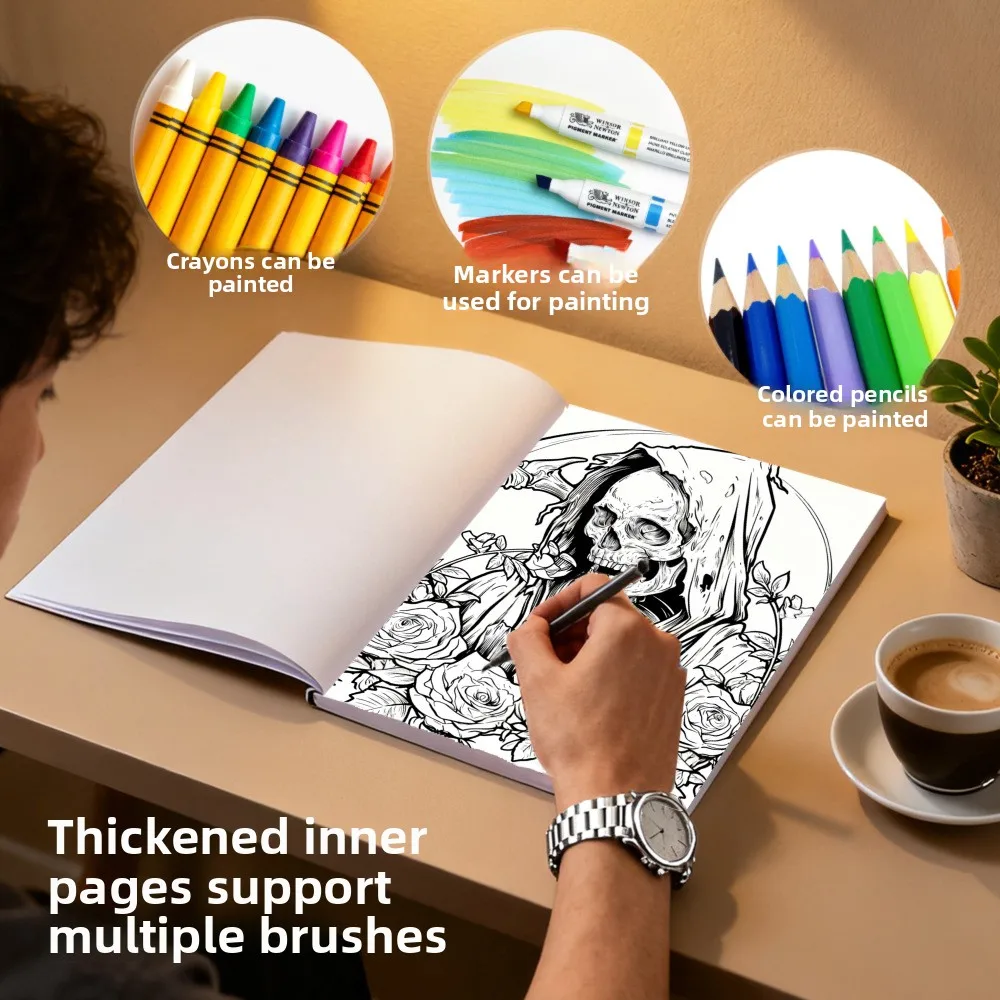 Cross-border new adult tattoo a4 coloring book - stress relief coloring book for adults - simple doodle coloring book
