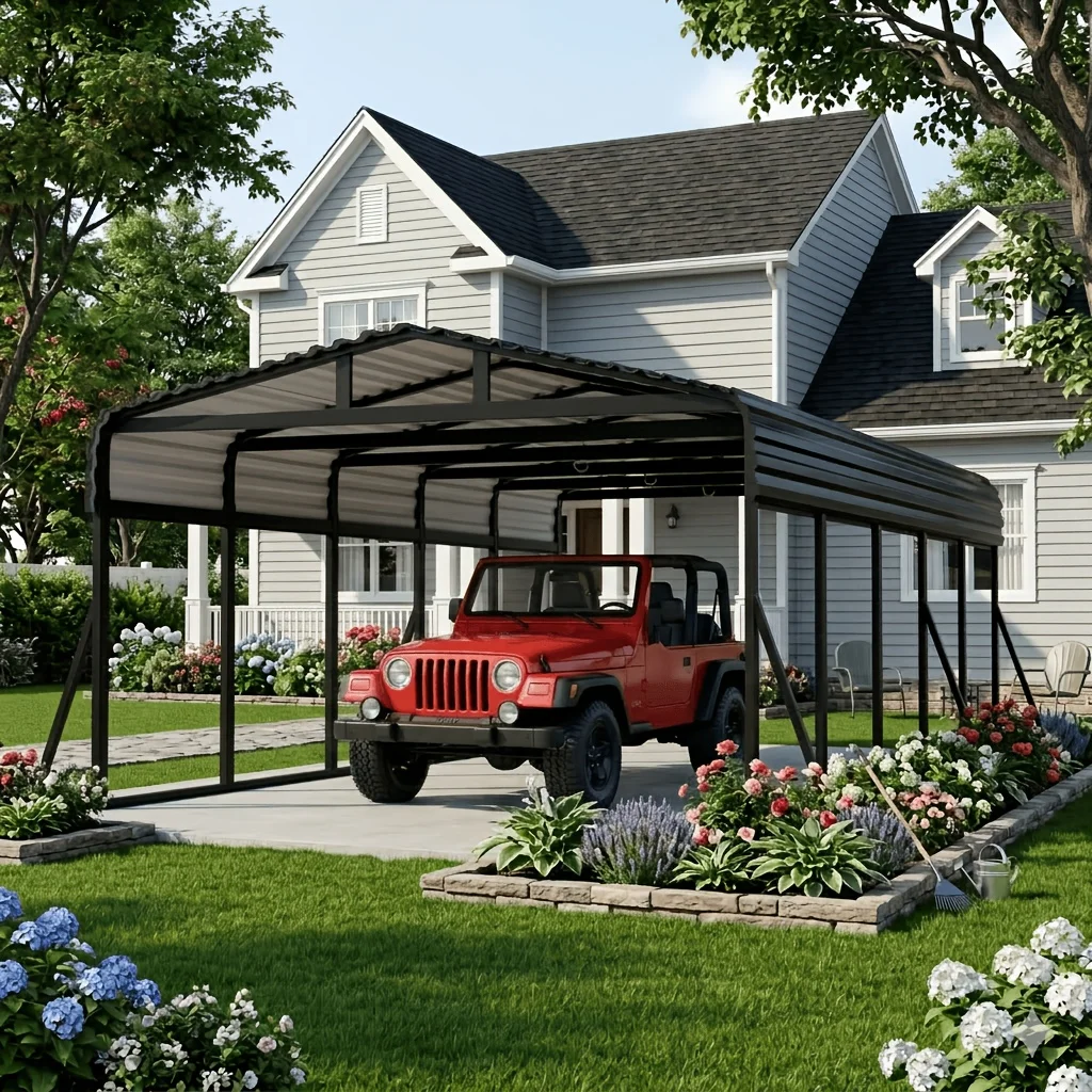 

Металлический навес для автомобилей, грузовиков и лодок 12x25 футов, усиленная рама, всепогодное укрытие