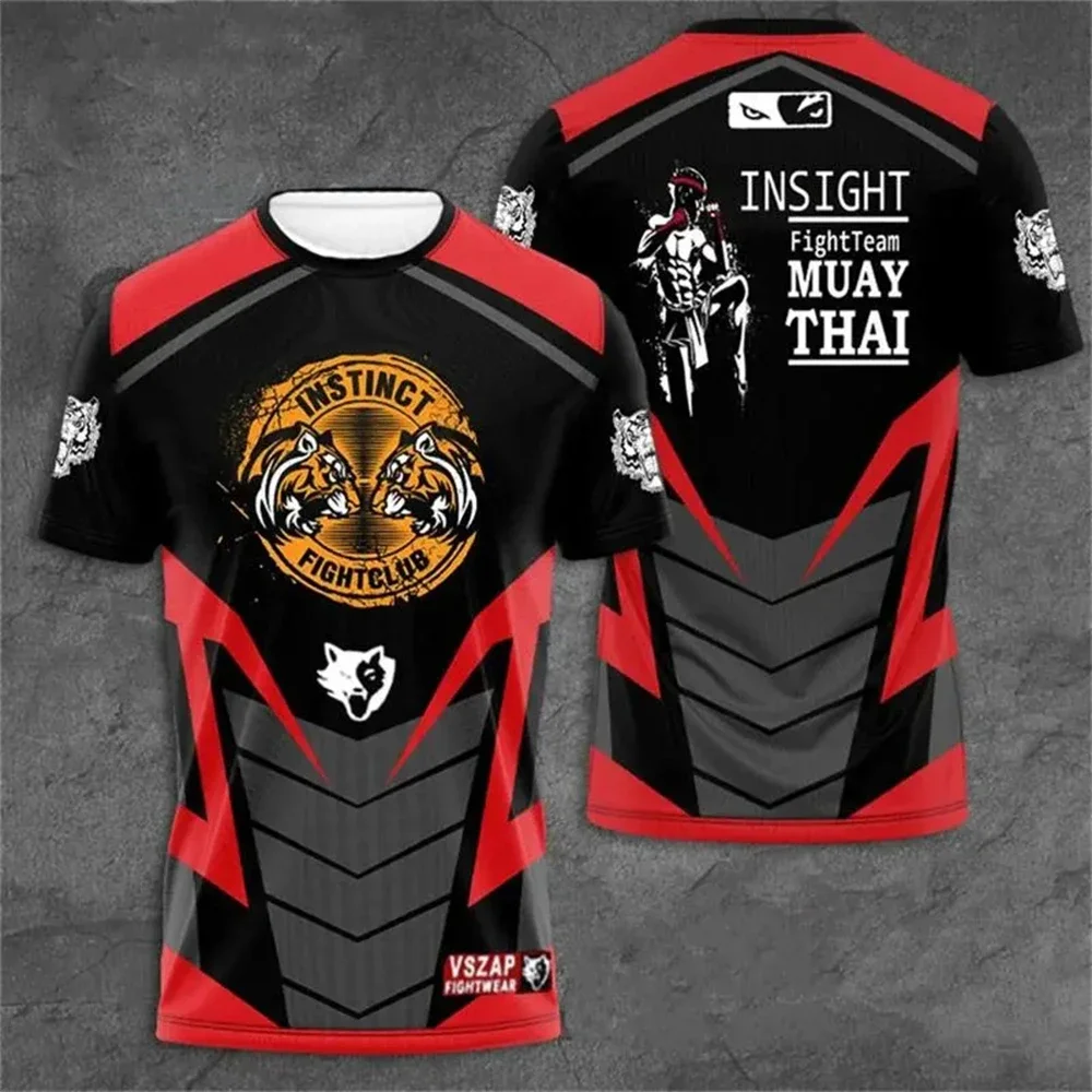 Cross-border 3D Printed Muay Thai Boxing Fitness T-shirt European Size Outdoor Street Loose Dry Short Sleeve Summer Men Clothes