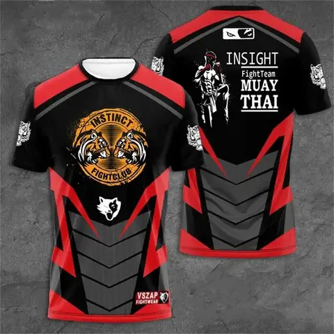 Cross-border 3D Printed Muay Thai Boxing Fitness T-shirt European Size Outdoor Street Loose Dry Short Sleeve Summer Men Clothes