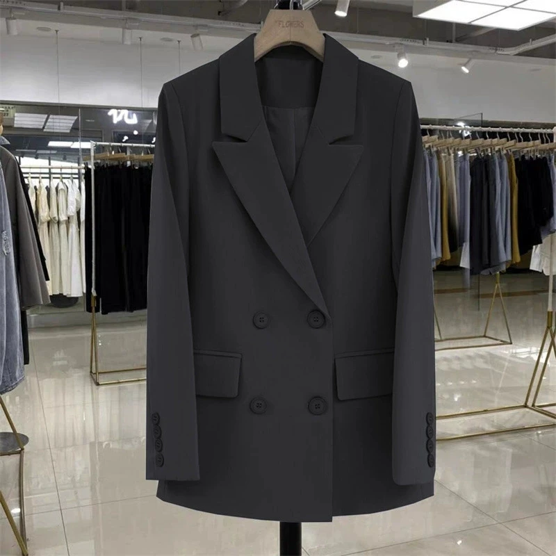 Blazers soltos estilo coreano trespassado primavera outono casual versátil na moda blazer feminino moda simples terno outerwear