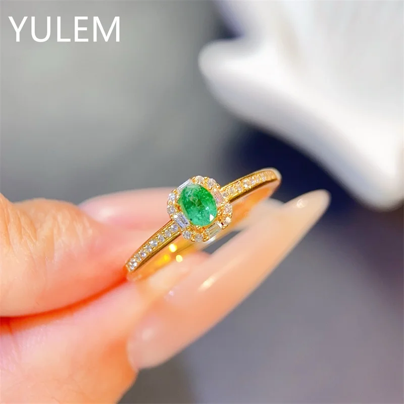 YULEM  Jewelry Fashion Emerald Ring 3x4mm Natural Emerald Ring for Engagement 925 Silver Emerald Jewelry