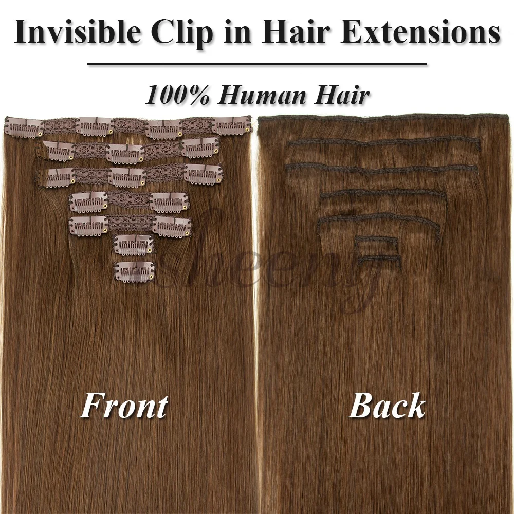 7pcs/set Clip in Human Hair Extensions 12-24 inches Natural Straight Machine Remy Hair Invisible Clip Hair Full Head 100-120G