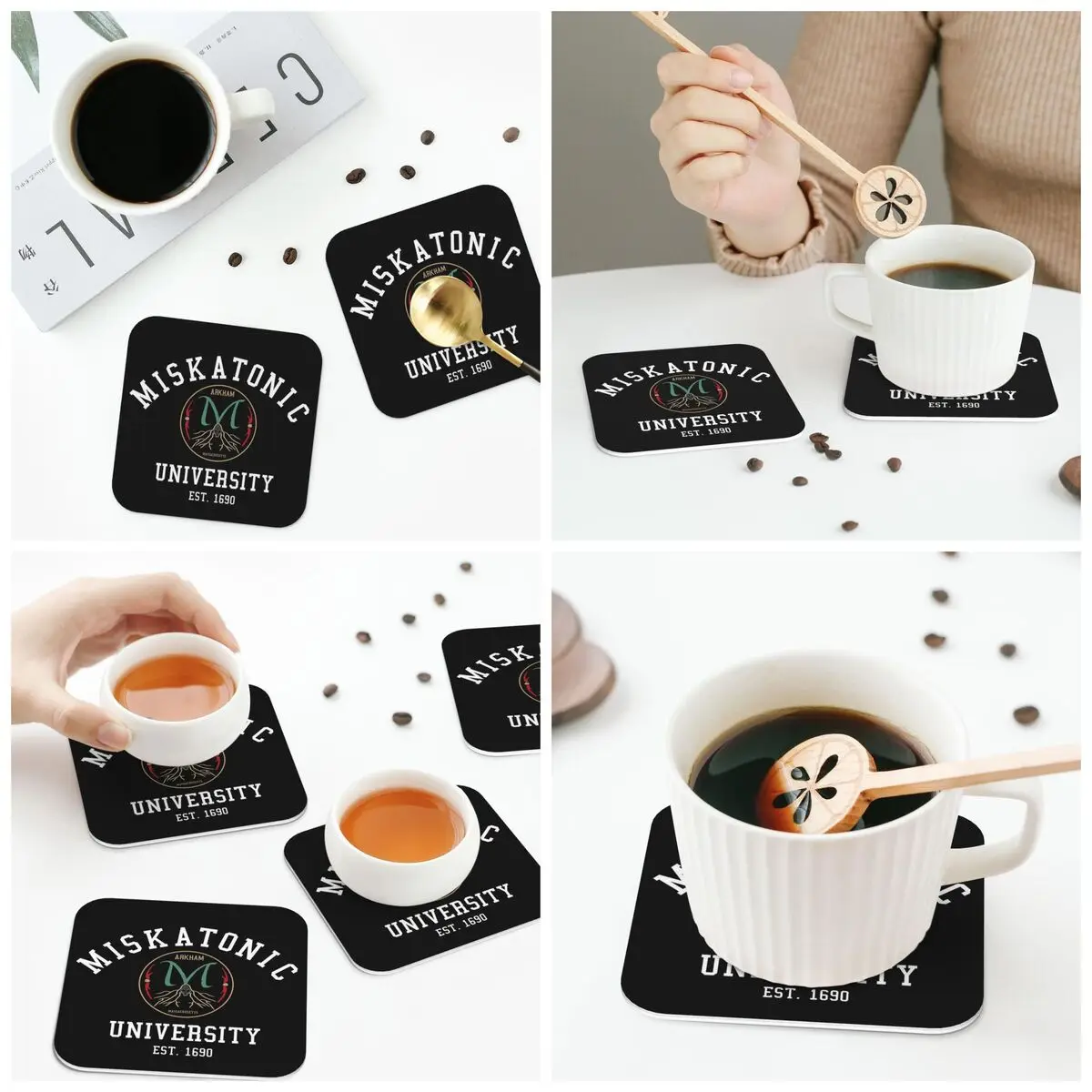 Call Of Cthulhu Necronomicon Miskatonic University Cthulu And Lovecraft Coasters  Insulation Coffee Mats Tableware Pads Set of 4