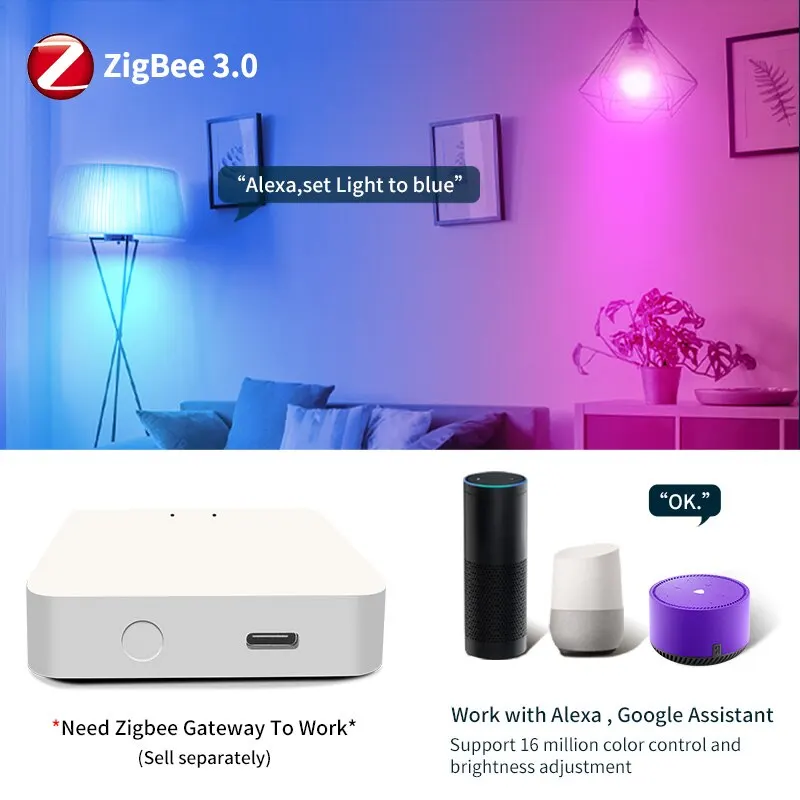 Inteligentne żarówki LED lampa Tuya WiFi E27 Zigbee 3.0 12W 110V 220V inteligentny domowe lampki dekoracyjne RGB dla Alexa Google