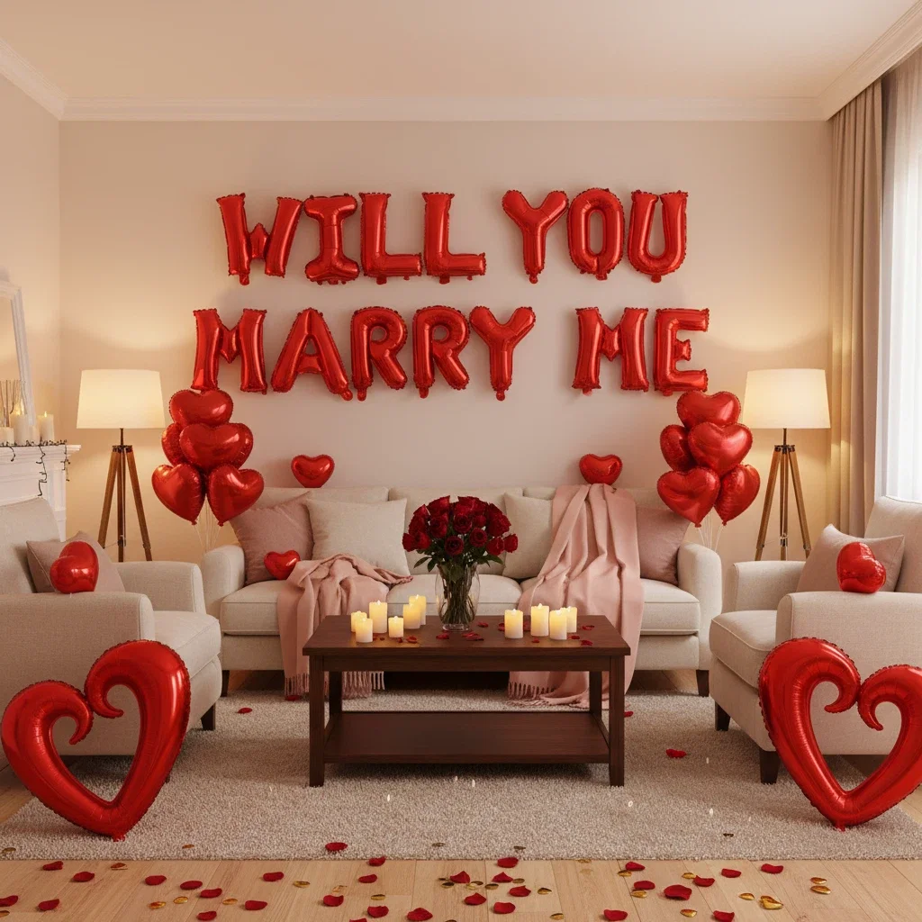 22 قطعة حمراء "هل تتزوجني؟" بالونات مع فتحات على شكل قلب - بالونات معدنية حمراء أنيقة لحفلات الزفاف، اقتراحات عيد الحب #1