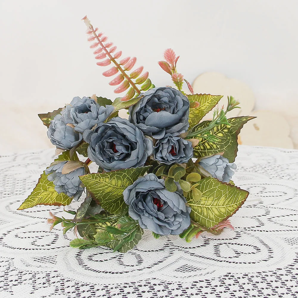 9 Köpfe Simulation Rose Gefälschte Hochzeit Bogen Seidenblume Dekoration Künstliche Hause Wohnzimmer Tisch Dekoration Gefälschte Blume – Detail 8