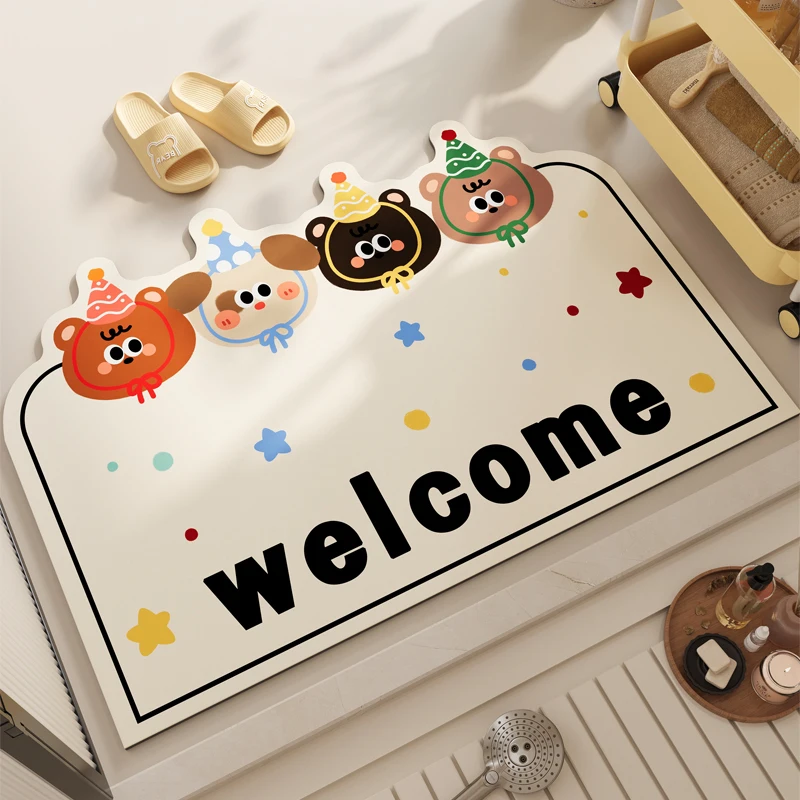 Cartoon bathroom soft diatomaceous earth absorbent floor mat, non slip foot mat at the toilet door, household bathroom mat