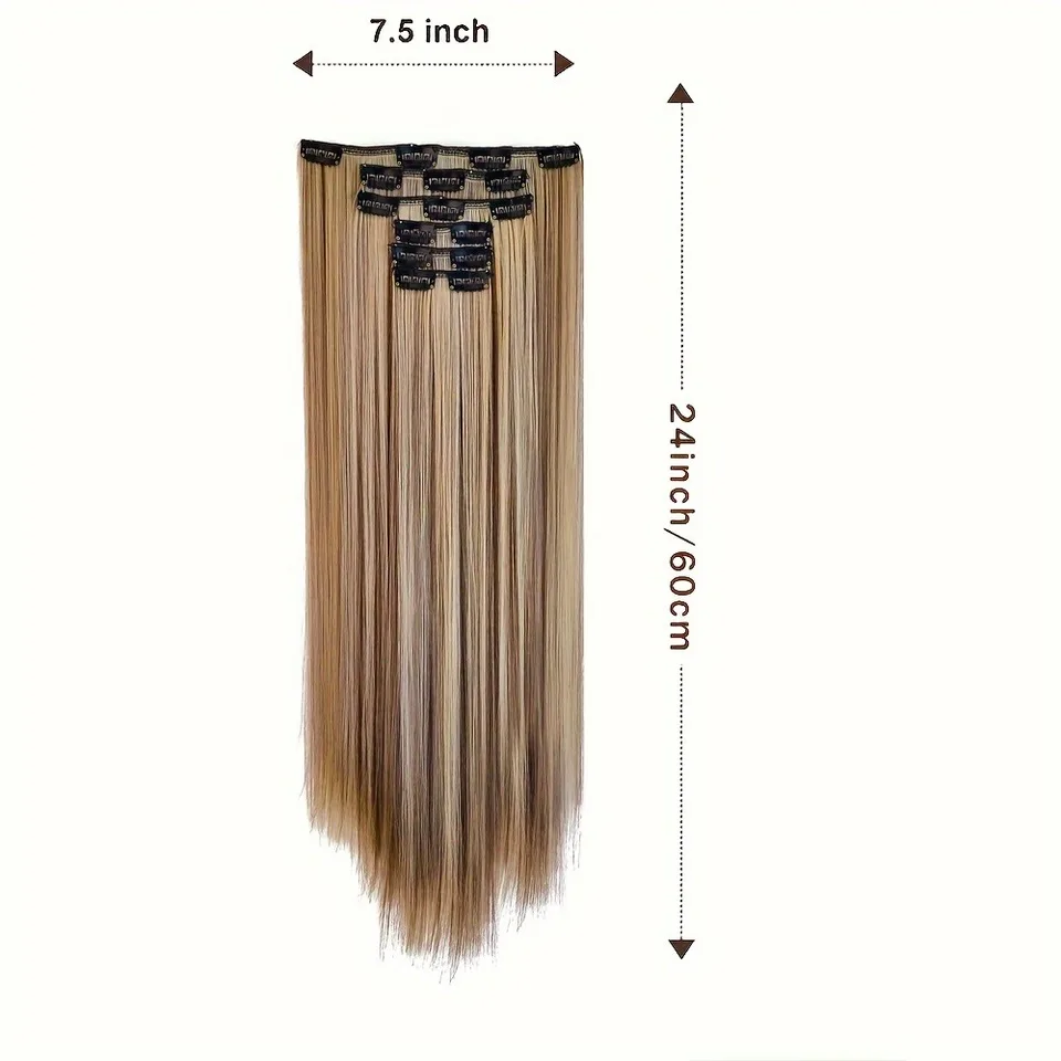 Extensiones de Cabello con Clip Gruesas Largas con Weft de Encaje Ligero Sintéticas para Mujer Café con Leche 4