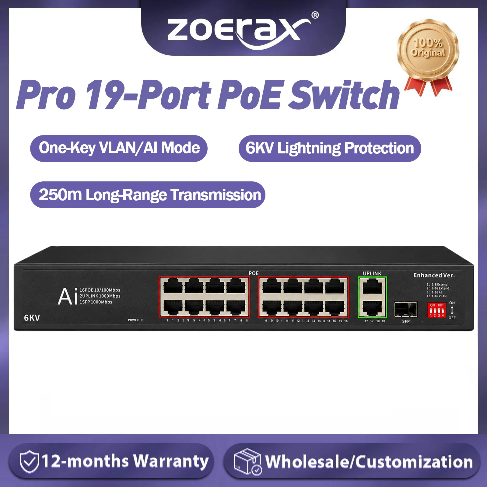 zoerax-commutateur-poe-16-ports-2-ports-rj45-uplink-1-port-sfp-transmission-gigabit-longue-portee-250m-protection-contre-la-foudre-6kv-vlan-ai-a-une-touche