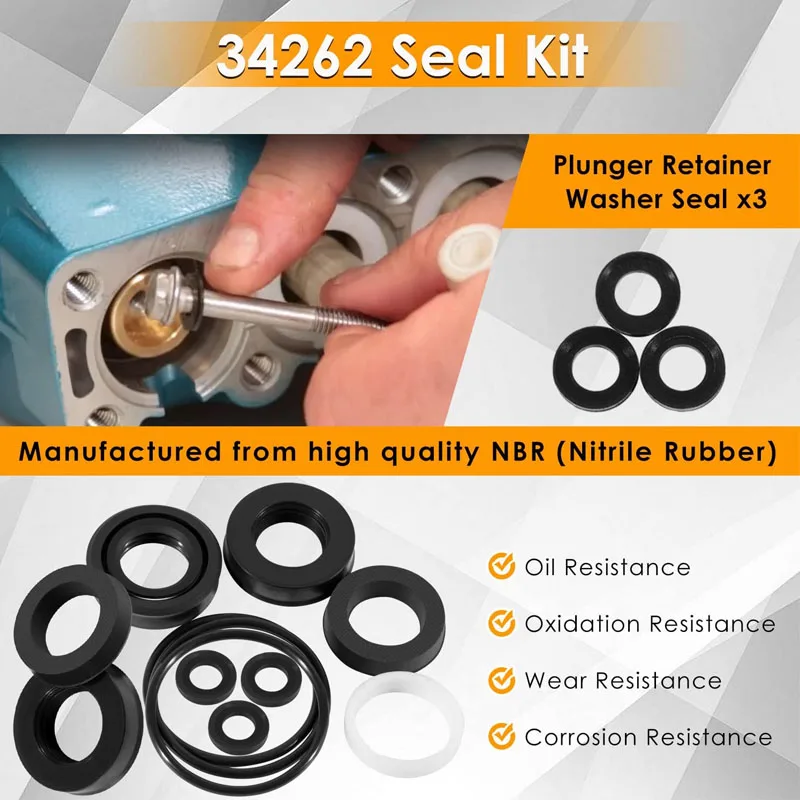 34262 Seal Kit for Cat Pump 66DX 6DX Pressure Washer Pump Replacement Used for 6DX35G1I 6DX40G1I 66DX30G1I 66DX35G1I 66DX40G1I