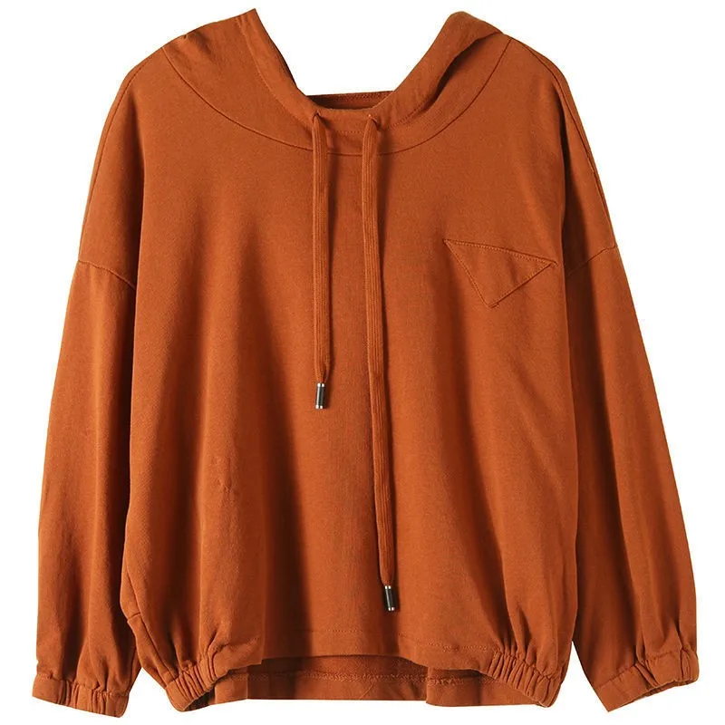 2022 Spring Autumn New Arts Style Women Long Sleeve Loose Hooded Pullovers All-matched Casual Solid Hoodies Female Tops C637