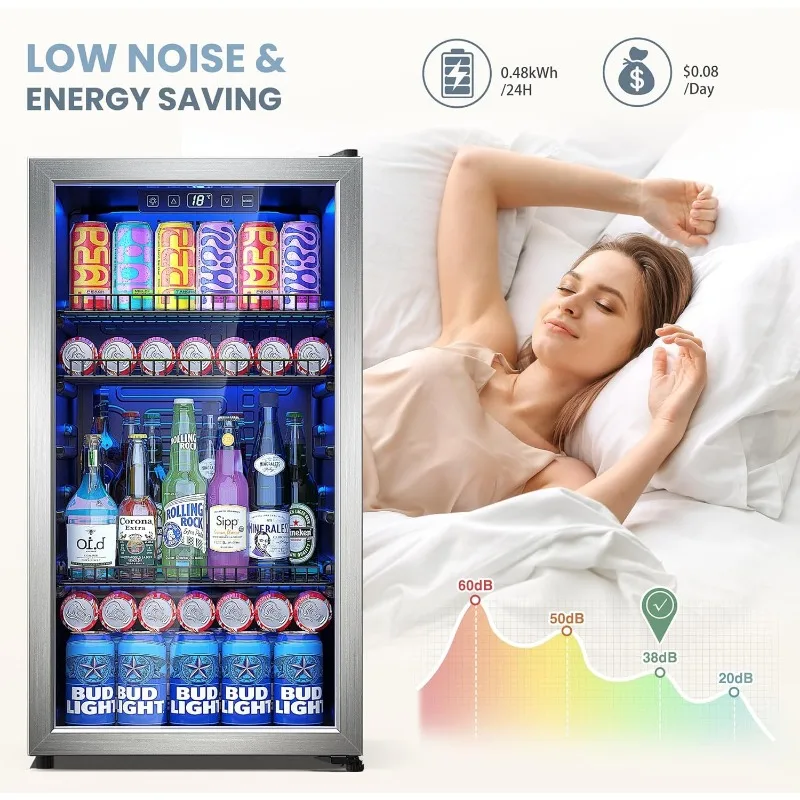 Beverage Refrigerator Cooler-Mini Fridge Freestanding Cooler with Glass Door, Adjustable Shelves & Digital Temperature Display