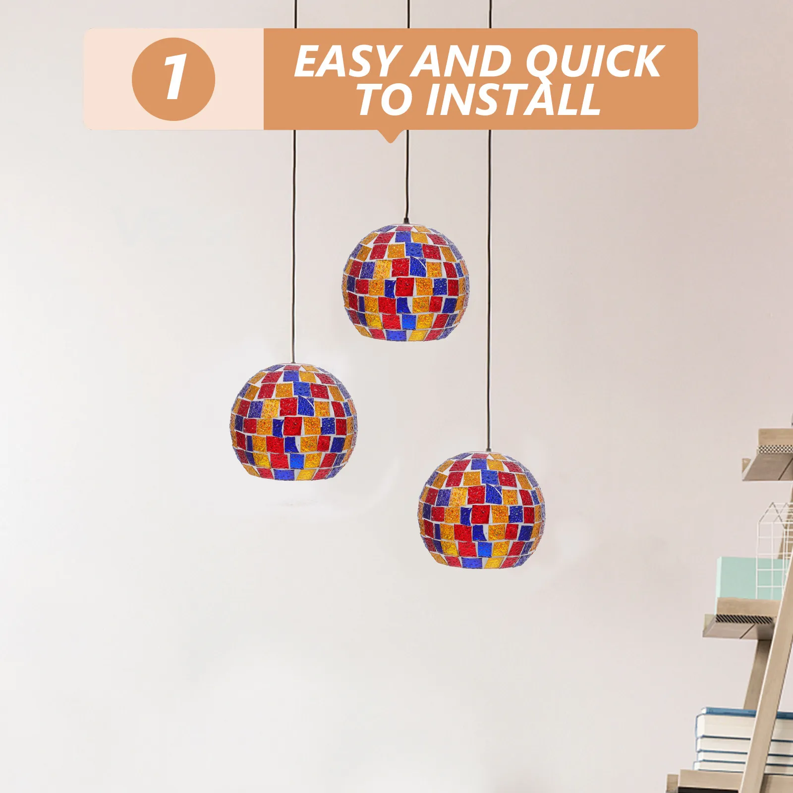 Mosaic Glass Globe Shade Retro Colorful Replacement Lamp Cover Bedroom Hallway Living Room Pendant Floor Ceiling E26 E27