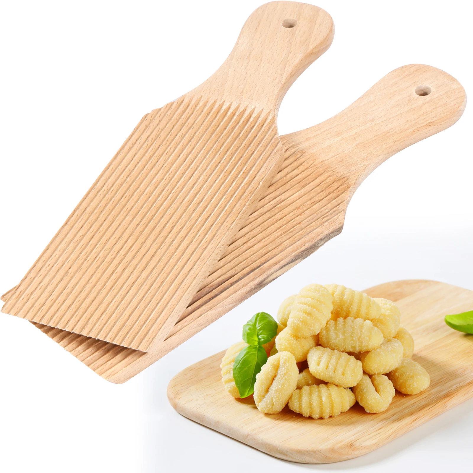 Holz-Gnocchi-Brett für Italienische Knödelherstellung Pasta-Texturwerkzeug mit Griff Gerippte Oberfläche Spiralförmig Backutensil Küchenhelfer