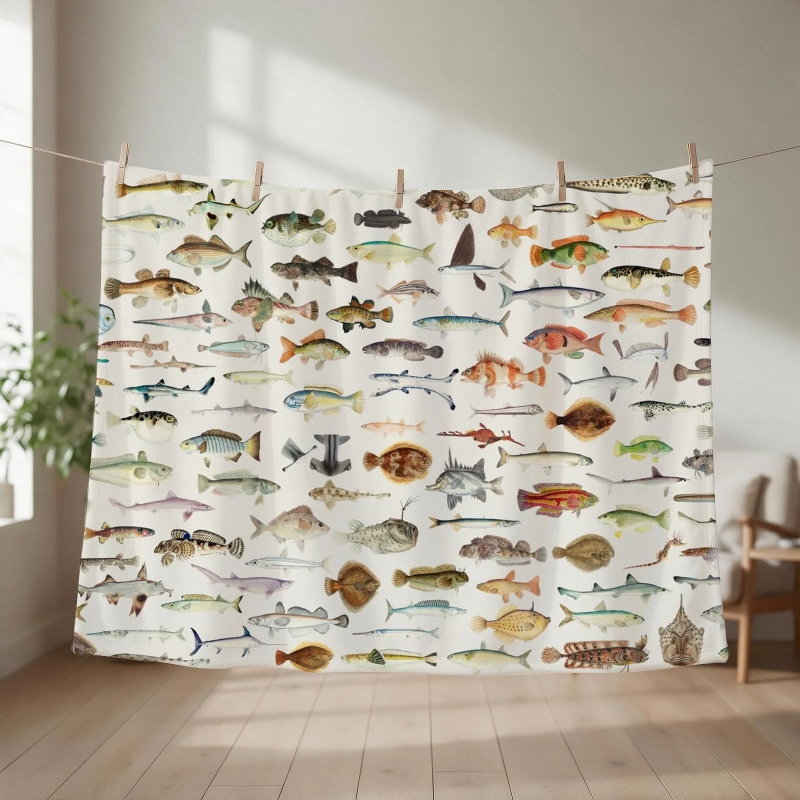 Fish Chart Throw Blanket couch cozy soft plush fuzzy picnic outdoor blanket