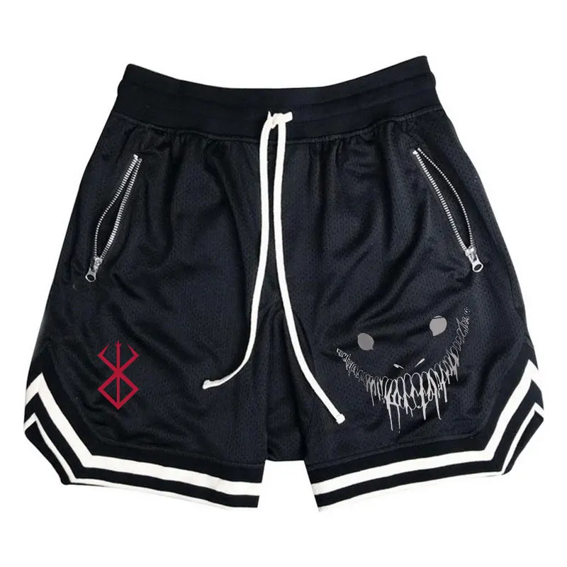 Pantalones cortos deportivos de baloncesto para hombre, Shorts de gimnasio de Anime Berserk, pantalones cortos de Fitness para correr, pantalones cortos transpirables informales para hombre, Verano