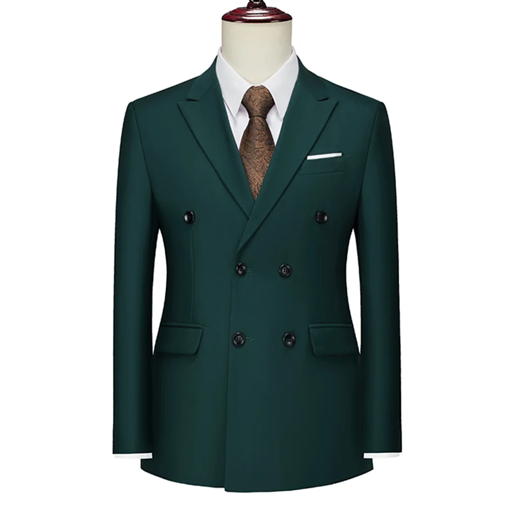 Blazer de peito duplo masculino, casacos monocromáticos, ternos slim fit, jaqueta casual para casamento, vestido de formatura masculino e