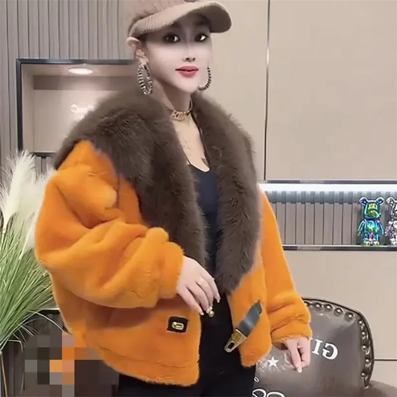 Pop Short New High-End Winter Fur Collar Short Jacket With Integrated Colour Matching Friendly Imitation Fur Jacket For Women Pi