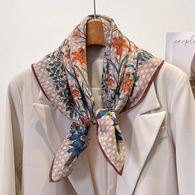 

Fashion Print Korean Fashion Cotton And Linen Feel Small Square Scarf Shawl Multifunctional Neck Protection Decorative Headband