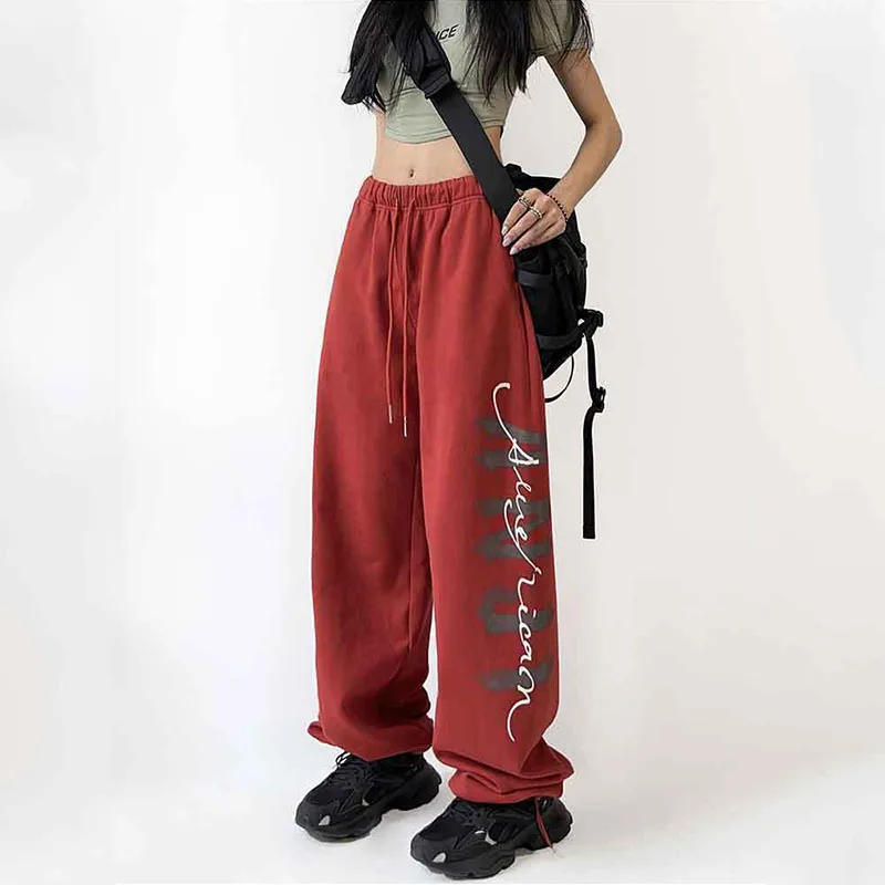 

Hip Hop Streetwear Women Jogger Sweatpants Elastic Waist Harajuku Fashion Loose Letter Printing Straight Casual Sports Trousers