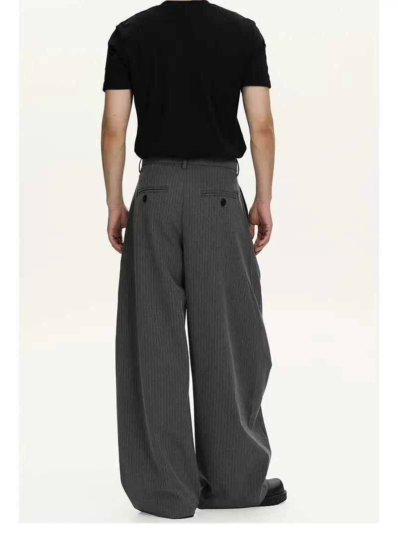 Men's Black Vertical Stripes Casual Pants Office Boy Straight Sweatpants Fashion Unisex Streetwear Male Wide Legs Trousers