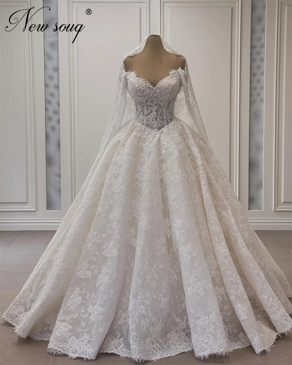 

Элегантное кружевное бальное платье, вечерние платья для свадьбы, индивидуальное платье 2026 с жемчугом и открытыми плечами, свадебное платье, обручальное платье