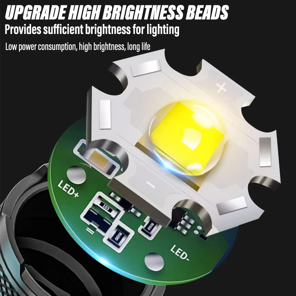 超高輝度充電式LED懐中電灯,ポータブルトーチ,屋外,キャンプ,スマート電気ディスプレイ付きライト