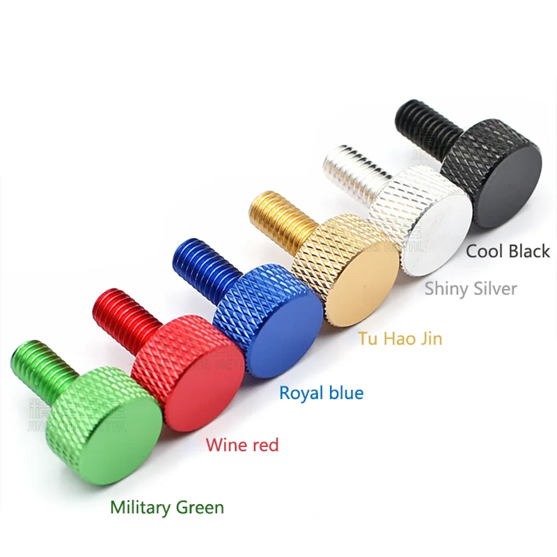 알루미늄 합금 널링 플랫 헤드 핸드 조임 커튼 벽 유리 엄지 나사, 양극 산화 볼트 길이 = 6mm, 8mm, 10mm, 12mm, 16mm, M3 M4