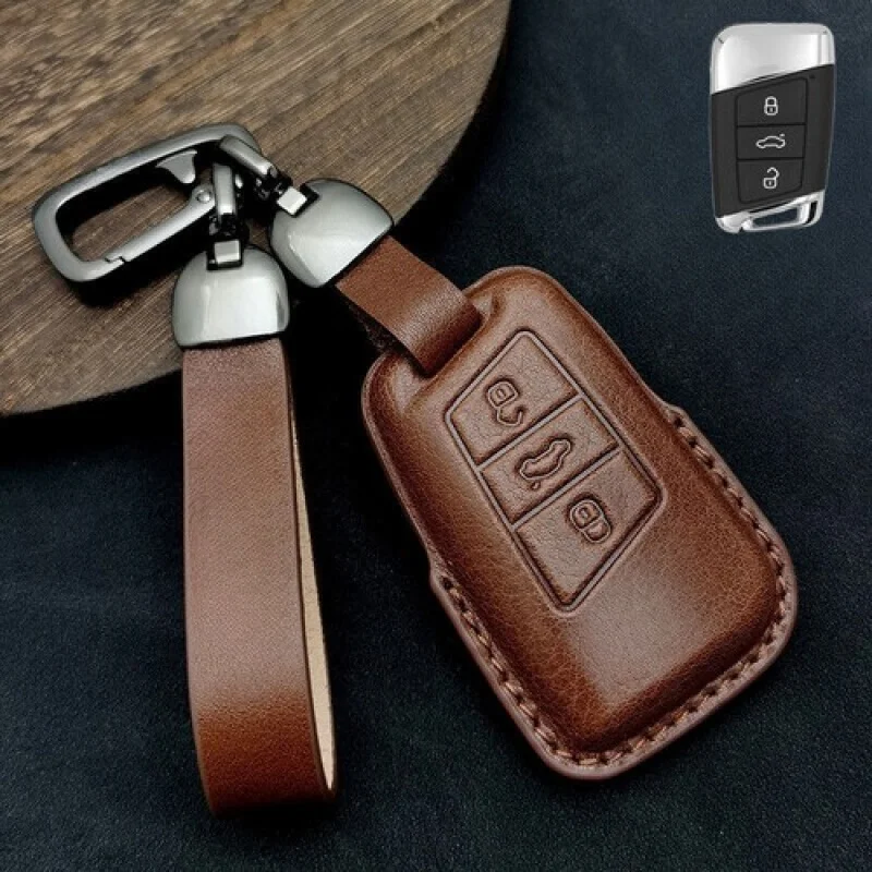 غطاء حافظة مفاتيح السيارة من الجلد الطبيعي A+ لهاتف VW Teramont B8 Arteon Jetta Passat Atlas #5
